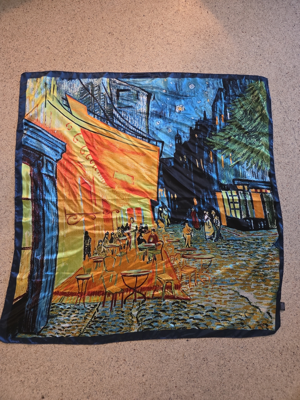 Van Gogh Café Terrace At Night Faux Silk Scarf Square 35.4" X 35.4"